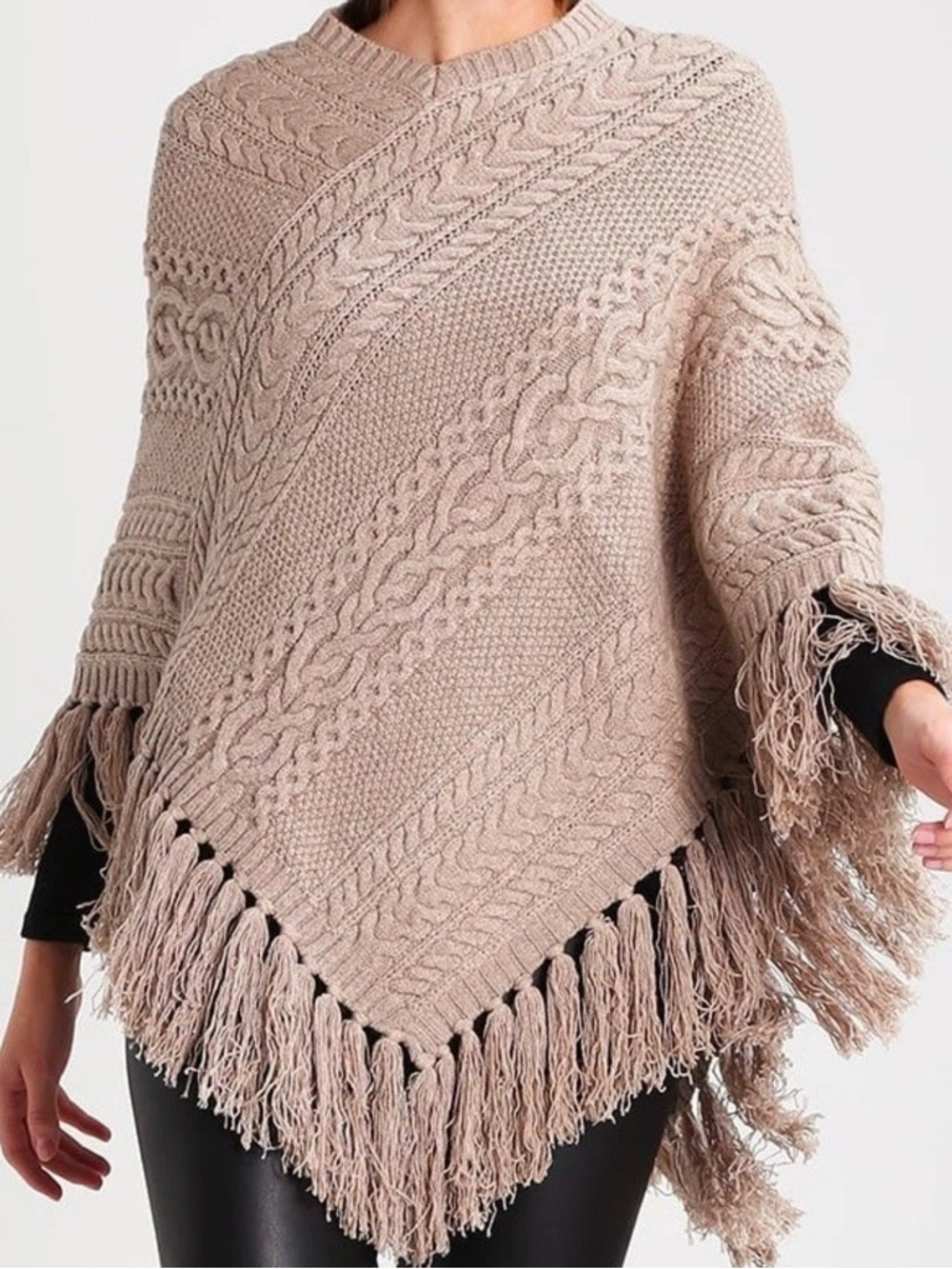 Women's Ralph Lauren Cable Knit Lambs Wool Poncho, Cape